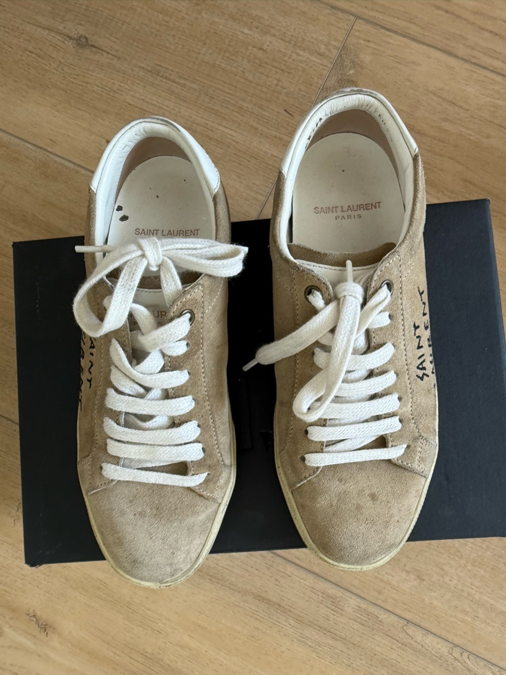 Saint Laurent Women’s Beige Suede Low-Top Sneakers with Logo - Picture 2 of 7